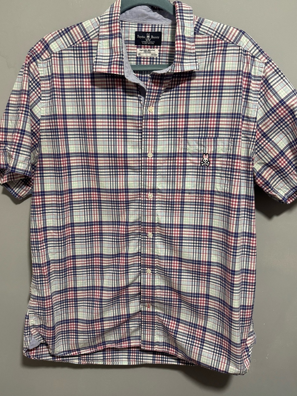 EUC- Psycho Bunny- Men’s Short Sleeve Button-Down Plaid Shirt. Size XL